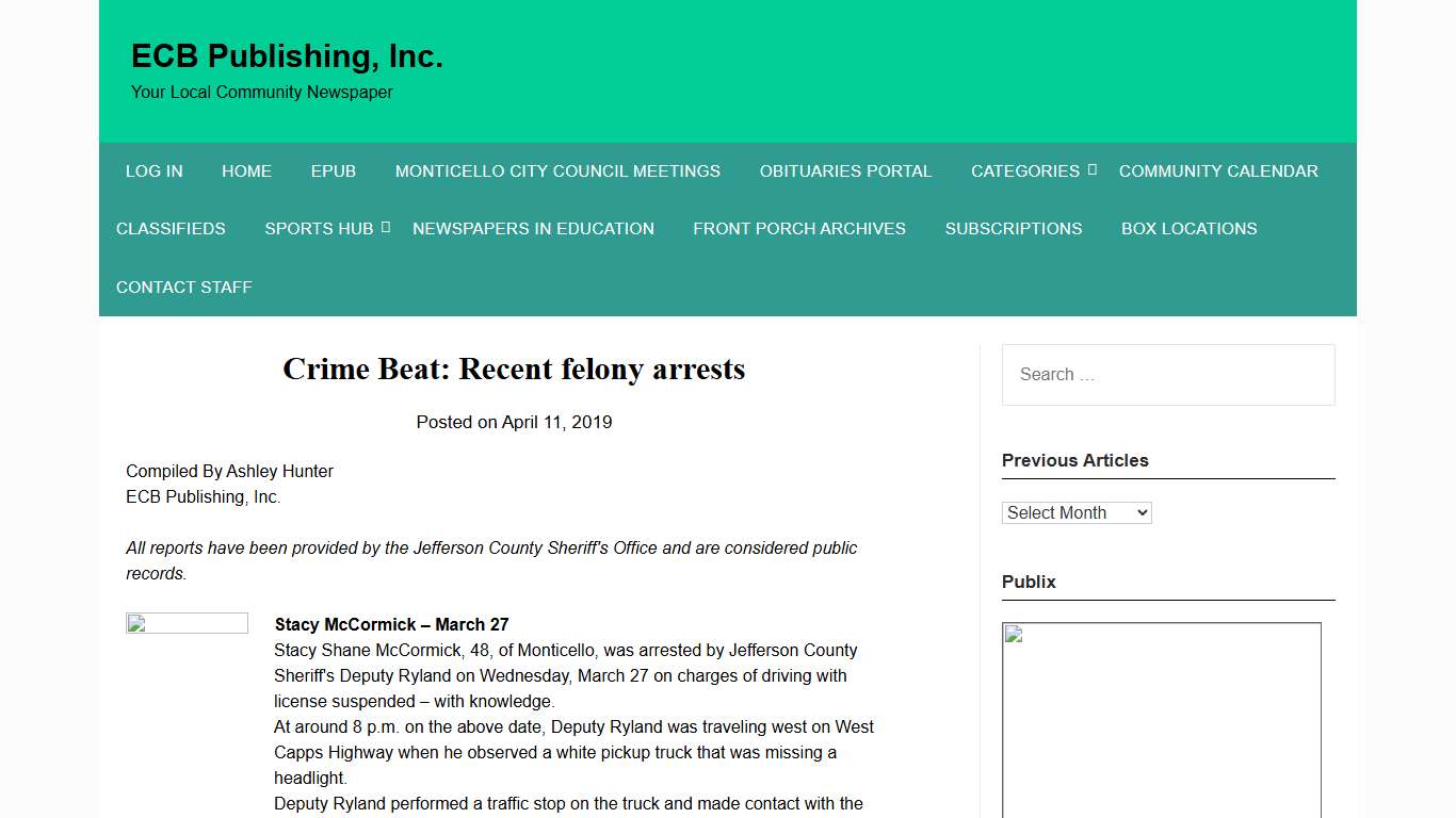 Crime Beat: Recent felony arrests – ECB Publishing, Inc.